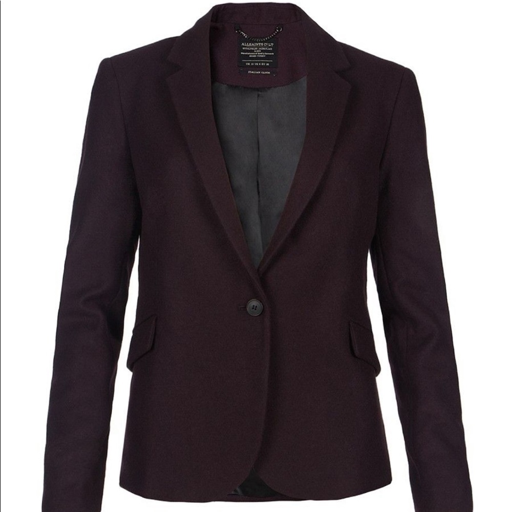 ALL SAINTS Wool Single Button Jacket Plum Sz 4 XS
